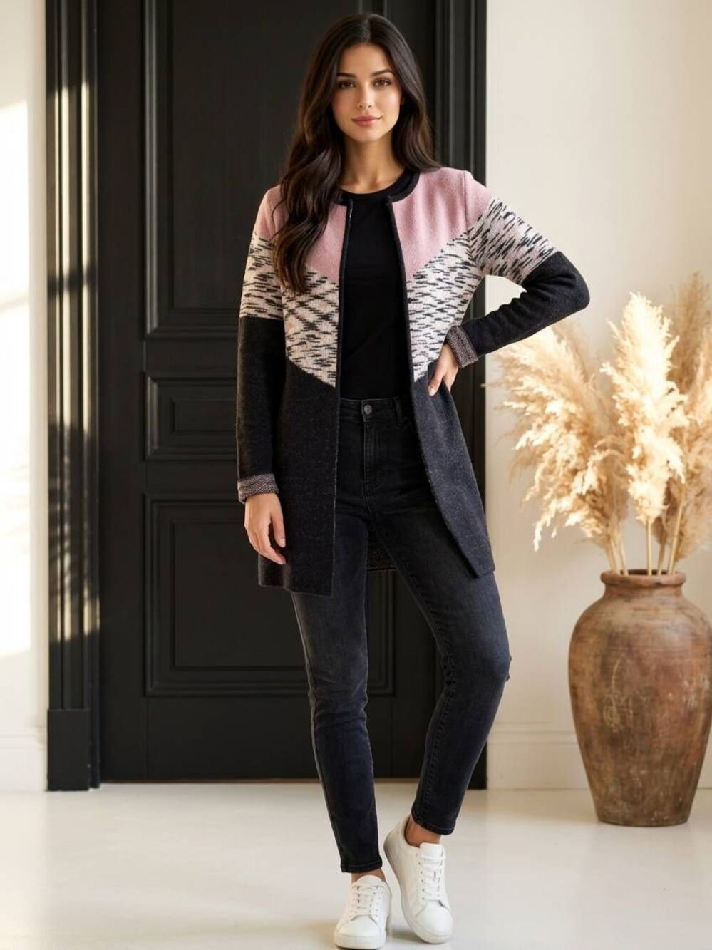 🍑Adrienne Vittadini Open Front Cuffed Long Sleeve Duster Sweater Small